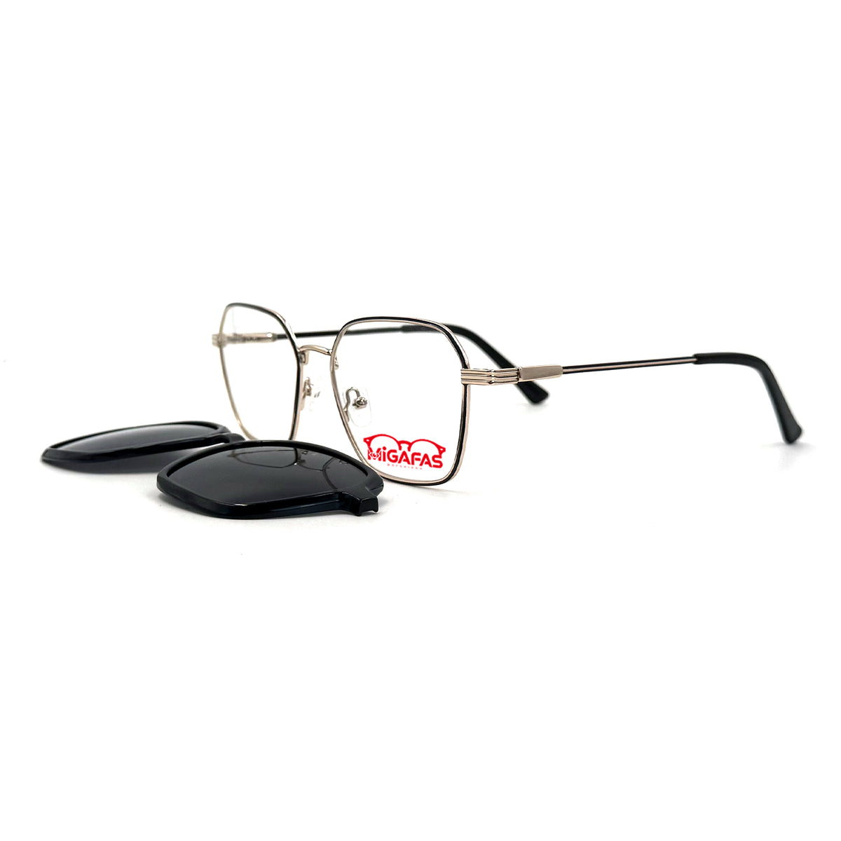 MiGAFAS XK4768C Black metal Butterfly clip-on eyeglasses with detached sun clips