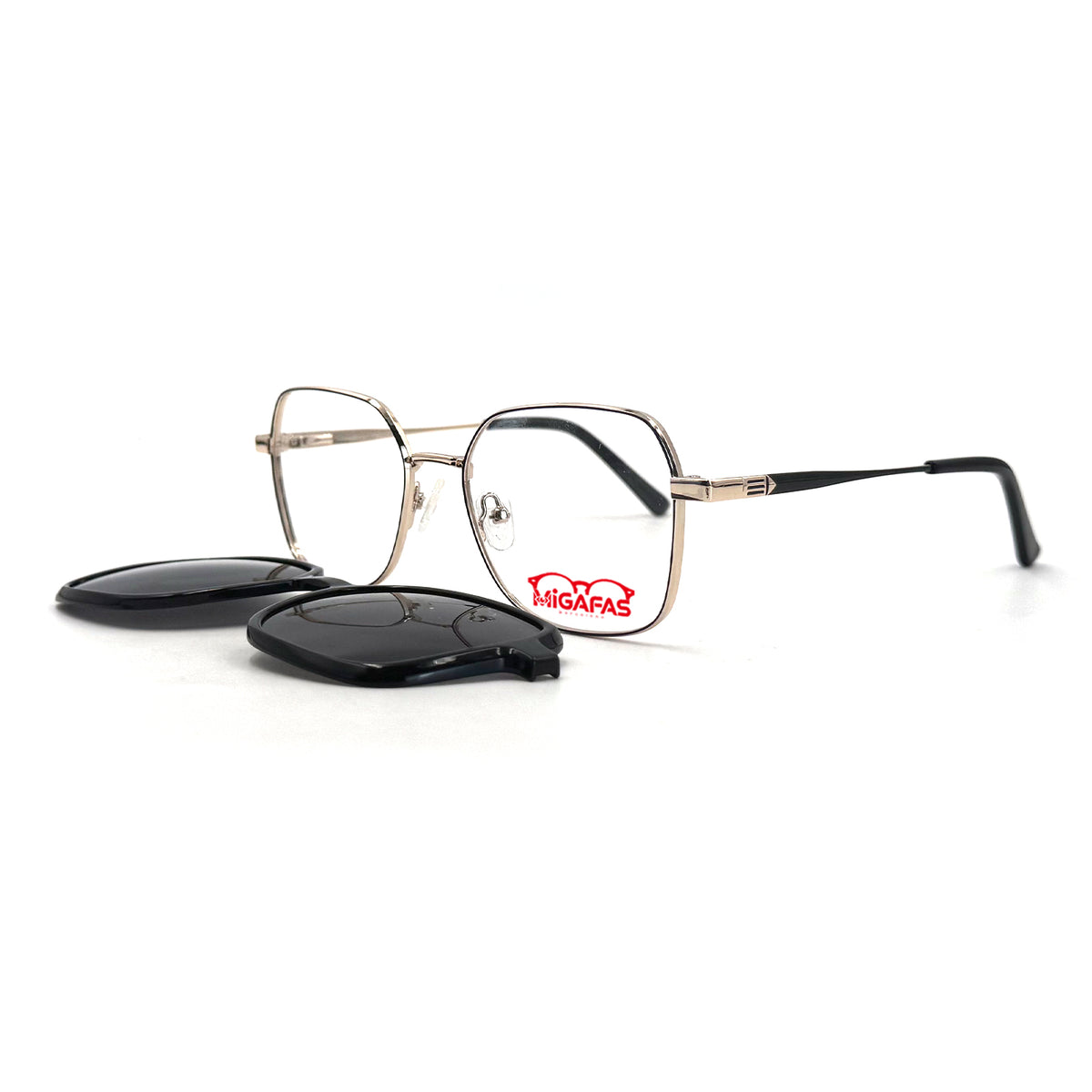 MiGAFAS XK4717C Black TR90 geometric rectangle clip-on eyeglasses with detached sun clips