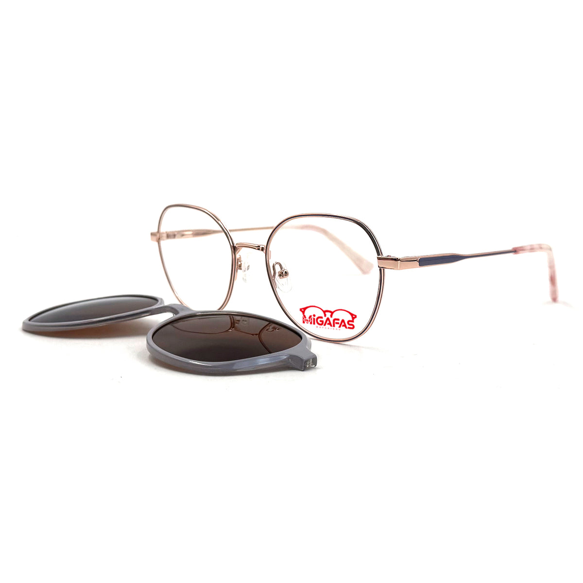MiGAFAS XK4718C Pink TR90 crown panto clip-on eyeglasses with detached sun clips