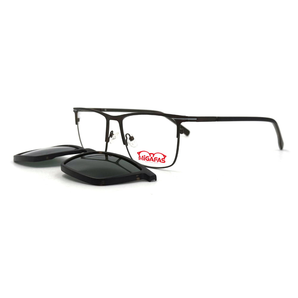 MiGAFAS XK4765C Black TR90 browline clip-on eyeglasses with detached sun clips