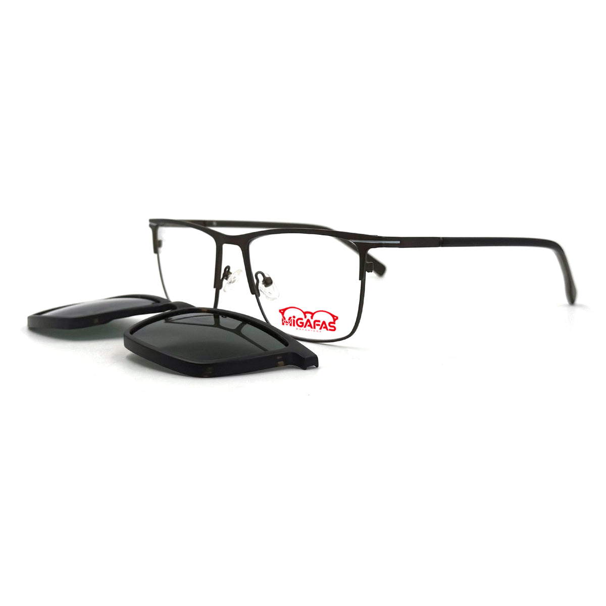 MiGAFAS XK4765C Black TR90 browline clip-on eyeglasses with detached sun clips
