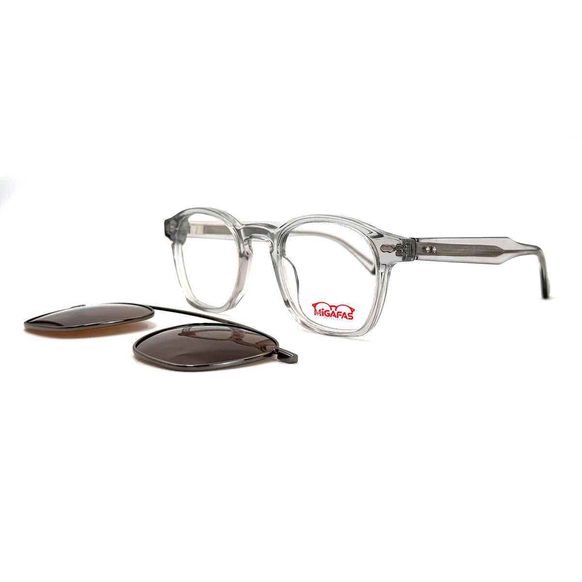 MiGAFAS F6862C Transparent acetate and metal Crown clip-on eyeglasses with detached sun clips