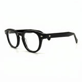 MiGAFAS F6676 Black Boston acetate prescription eyeglasses, three-quarter view