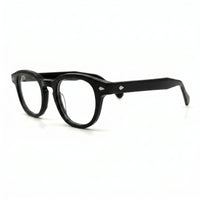 MiGAFAS F6676 Black Boston acetate prescription eyeglasses, three-quarter view