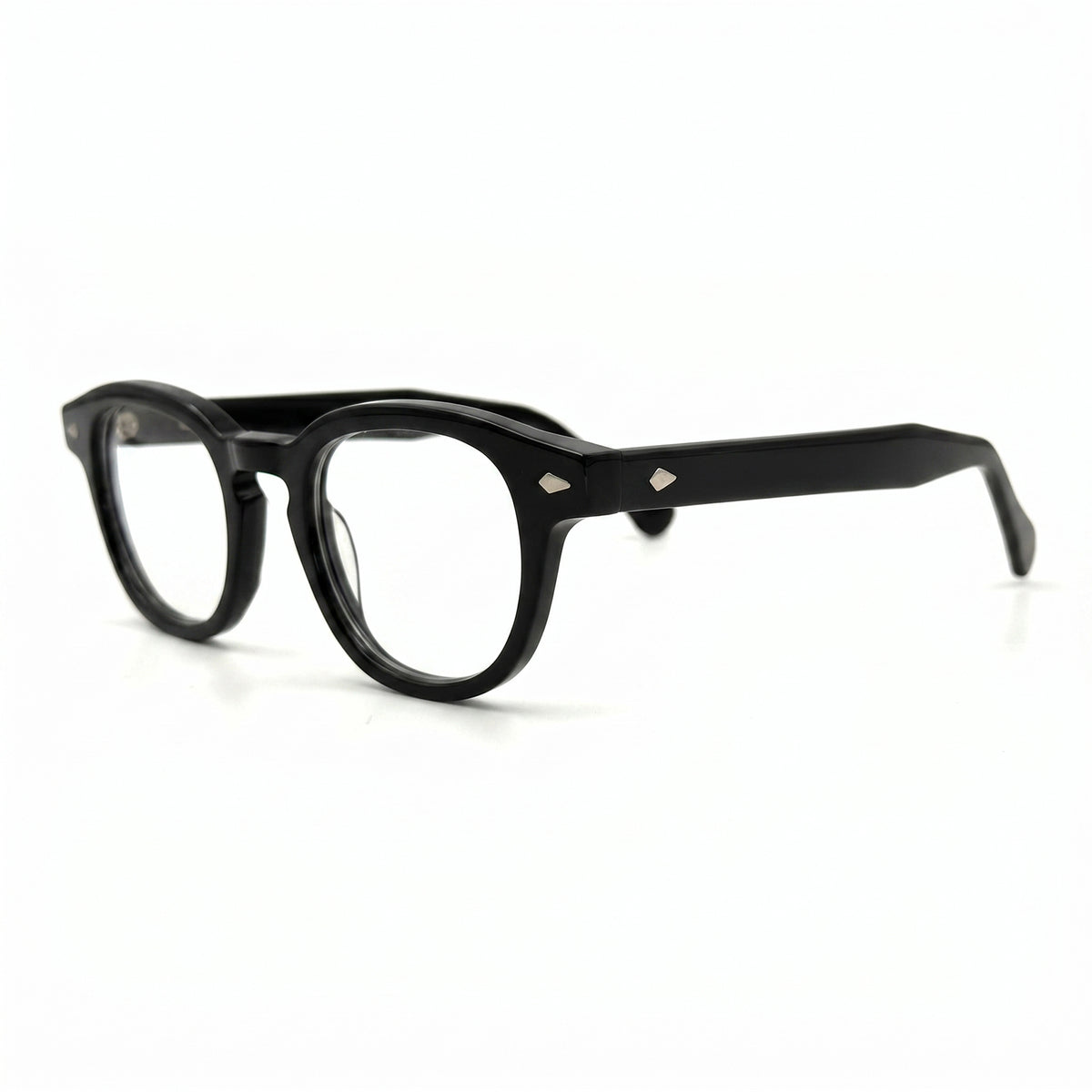 MiGAFAS F6676 Black Boston acetate prescription eyeglasses, three-quarter view