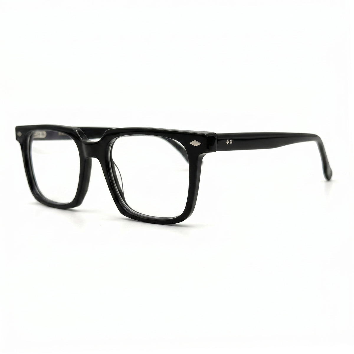 MiGAFAS F0131 Black square acetate prescription eyeglasses, three-quarter view
