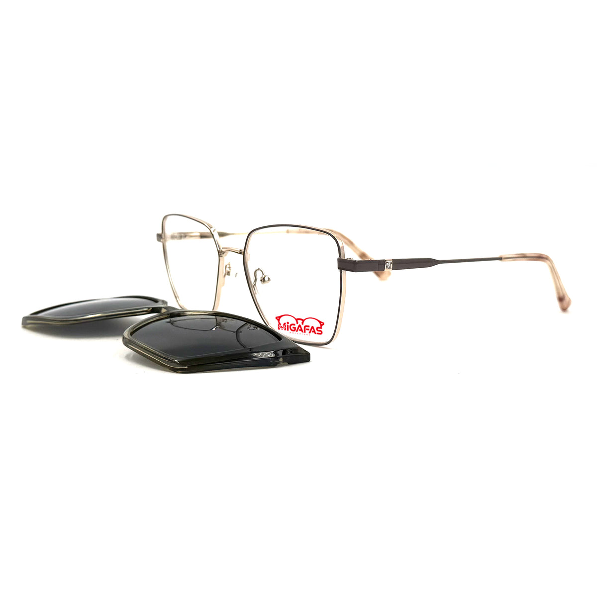MiGAFAS XK4715C Green metal geometric butterfly clip-on eyeglasses with detached sun clips