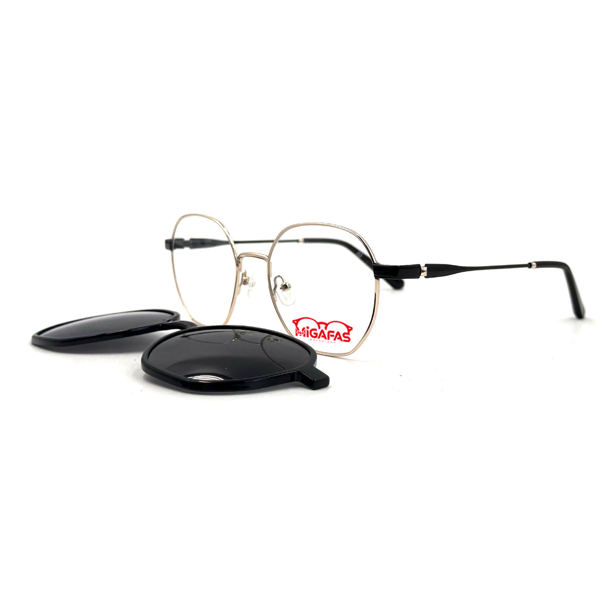 MiGAFAS XK4766C Black TR90 geometric round clip-on eyeglasses with detached sun clips