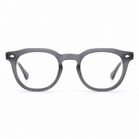 MiGAFAS E4474 gray round acetate eyeglasses, front view