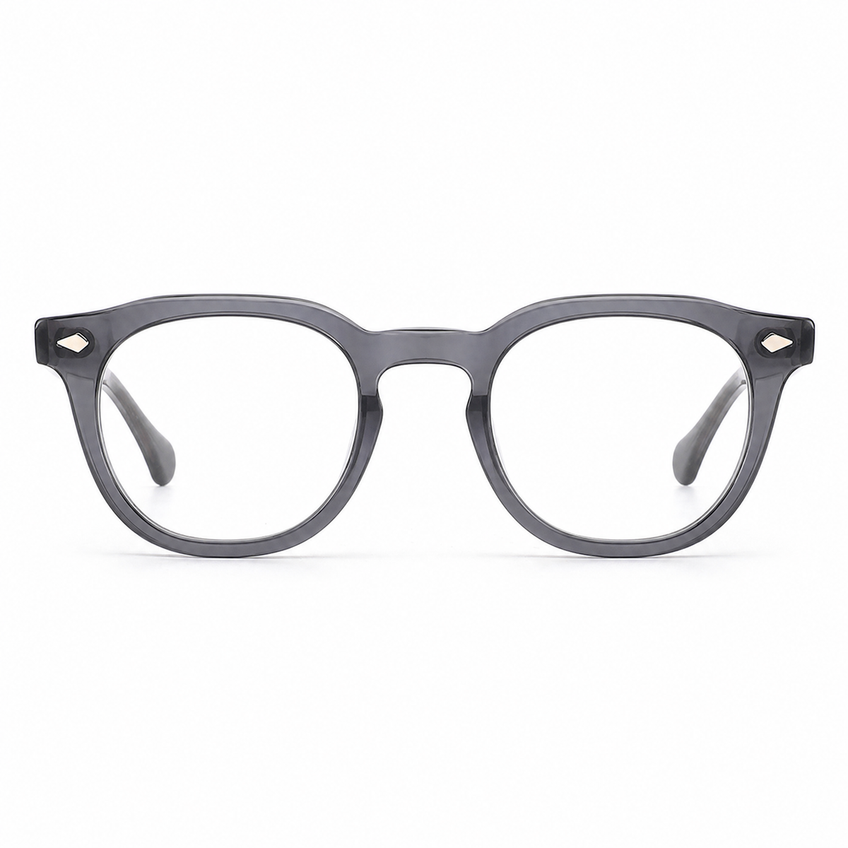 MiGAFAS E4474 gray round acetate eyeglasses, front view