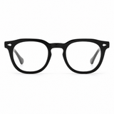 MiGAFAS E4474 black round acetate eyeglasses, front view