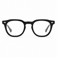MiGAFAS E4474 black round acetate eyeglasses, front view