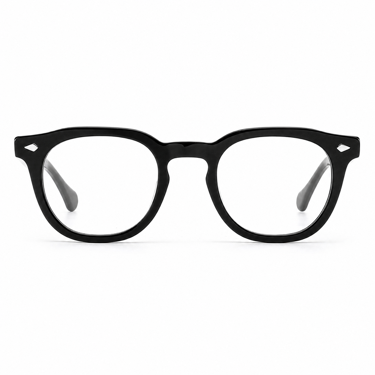 MiGAFAS E4474 black round acetate eyeglasses, front view