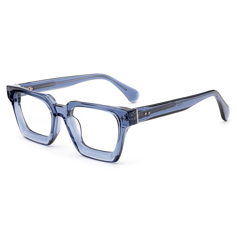 MiGAFAS E4413 Blue acetate square eyeglasses three-quarter view