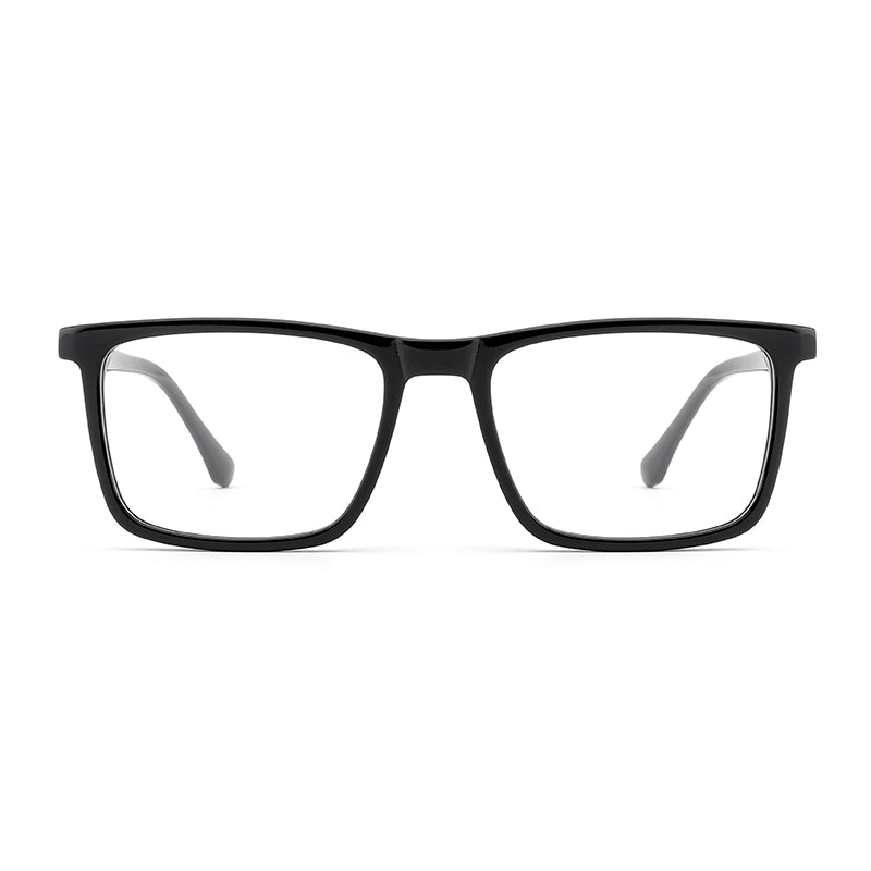 MiGAFAS E4433 black rectangular acetate eyeglasses, front view