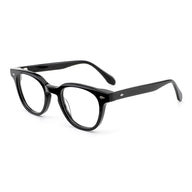 MiGAFAS E4437 Black acetate round eyeglasses three-quarter view