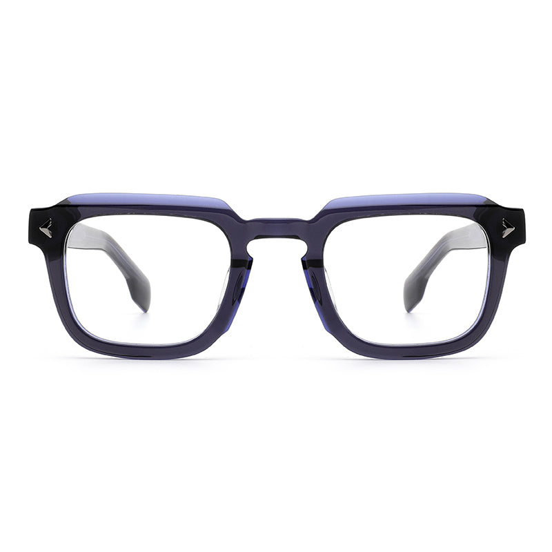 MiGAFAS E4439 blue rectangular acetate eyeglasses, front view