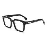 MiGAFAS E4442 black rectangular acetate eyeglasses, three-quarter view