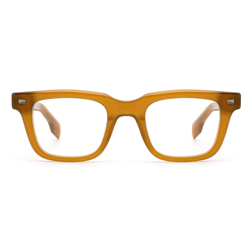 MiGAFAS E4471 amber rectangular acetate eyeglasses, front view