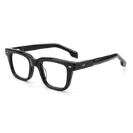 MiGAFAS E4471 black rectangular acetate eyeglasses, three-quarter view