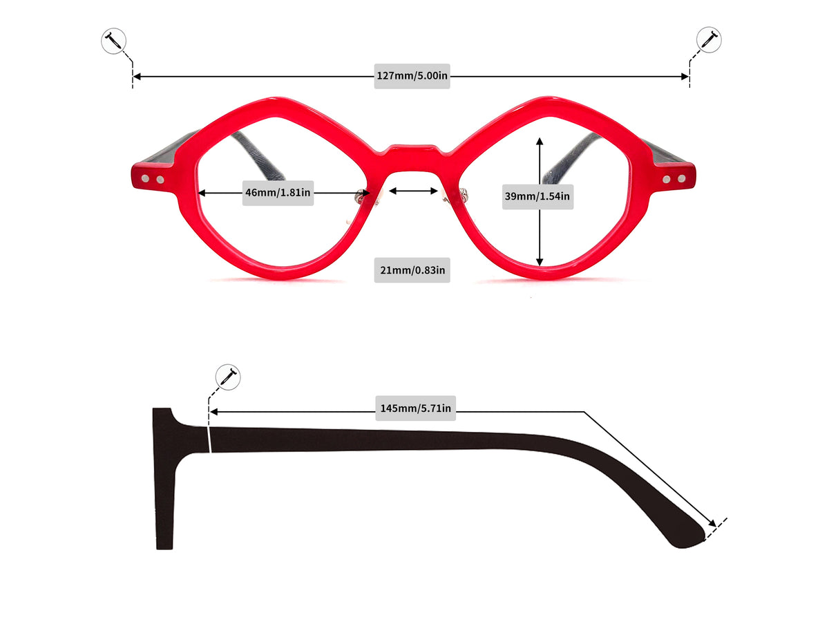 Polygon Acetate Eyeglasses - 87918 size guide