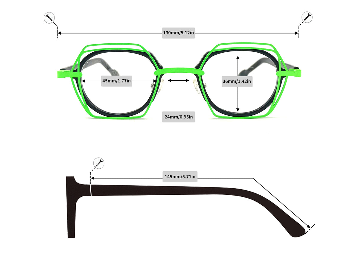 Polygon Acetate Eyeglasses - 87961 size guide