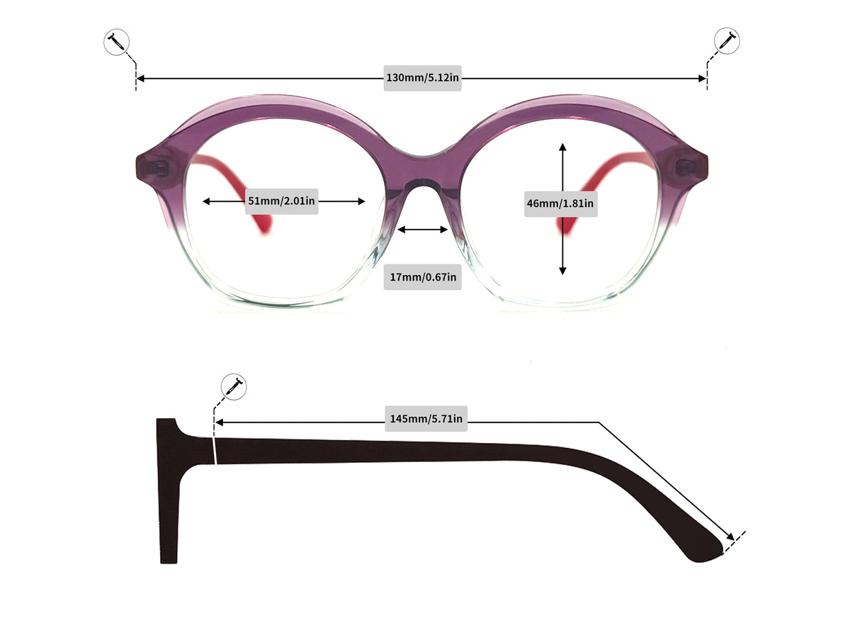 Round Acetate Eyeglasses - 87038 size guide