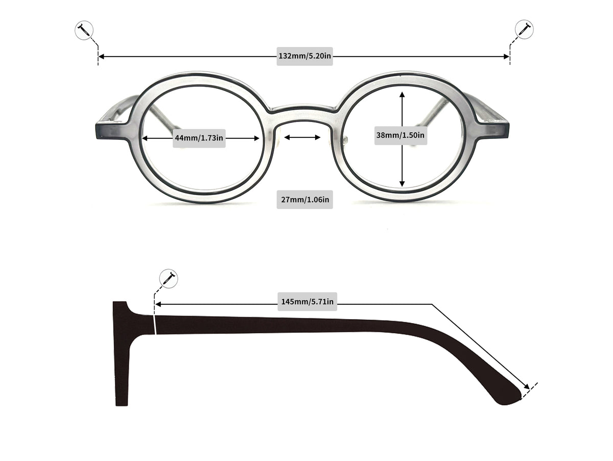 Round Acetate Eyeglasses - 87903 size guide