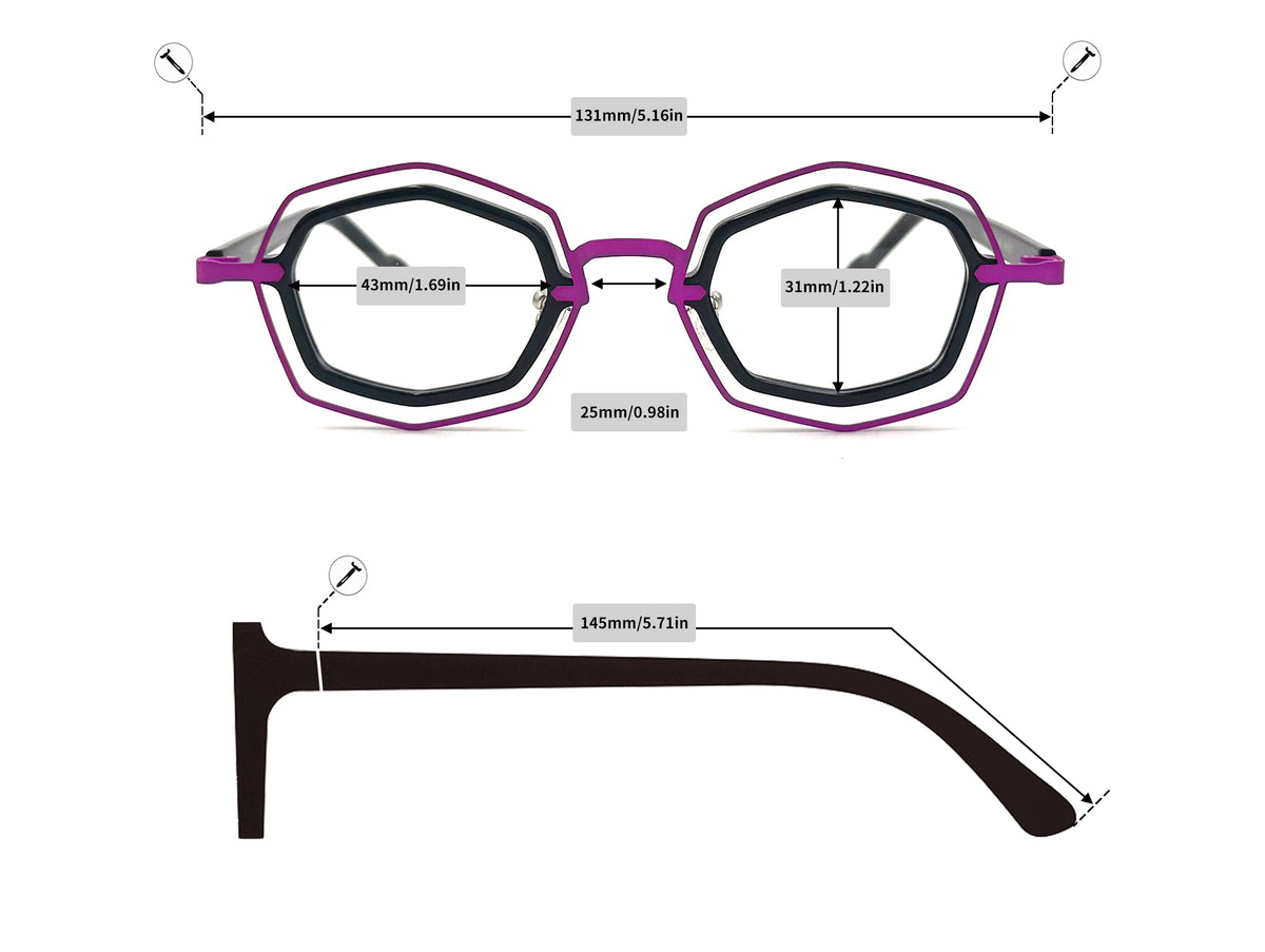 Polygon Acetate Eyeglasses - 87962 size guide