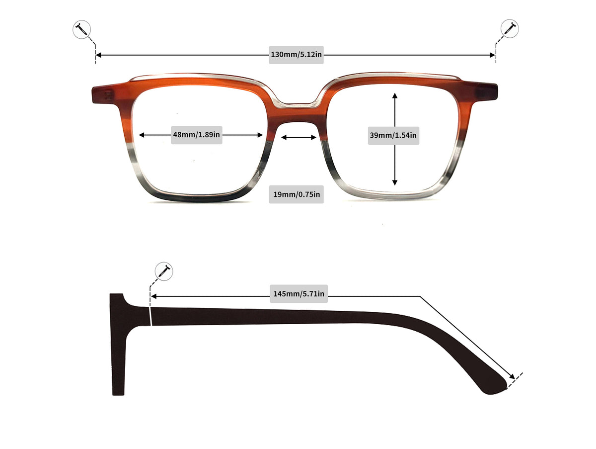 Wellington Acetate Eyeglasses - 87958 size guide