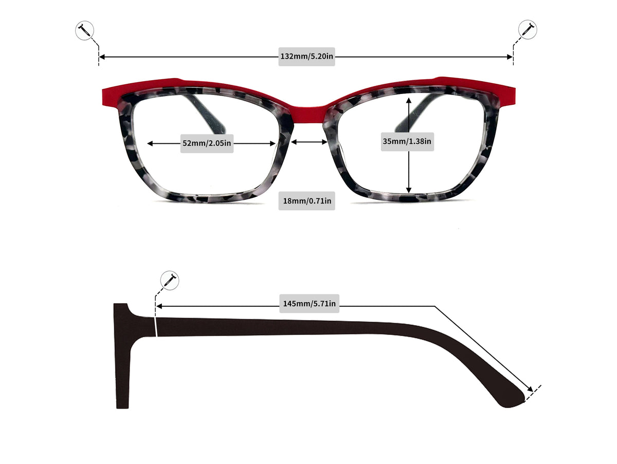 Square Acetate Eyeglasses - 87938 size guide